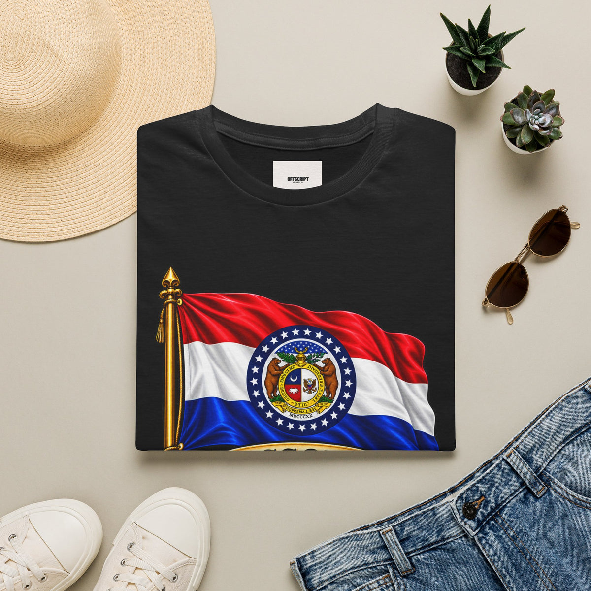 Missouri Flag T‑Shirt — State Seal & Motto Folded Flag Tee