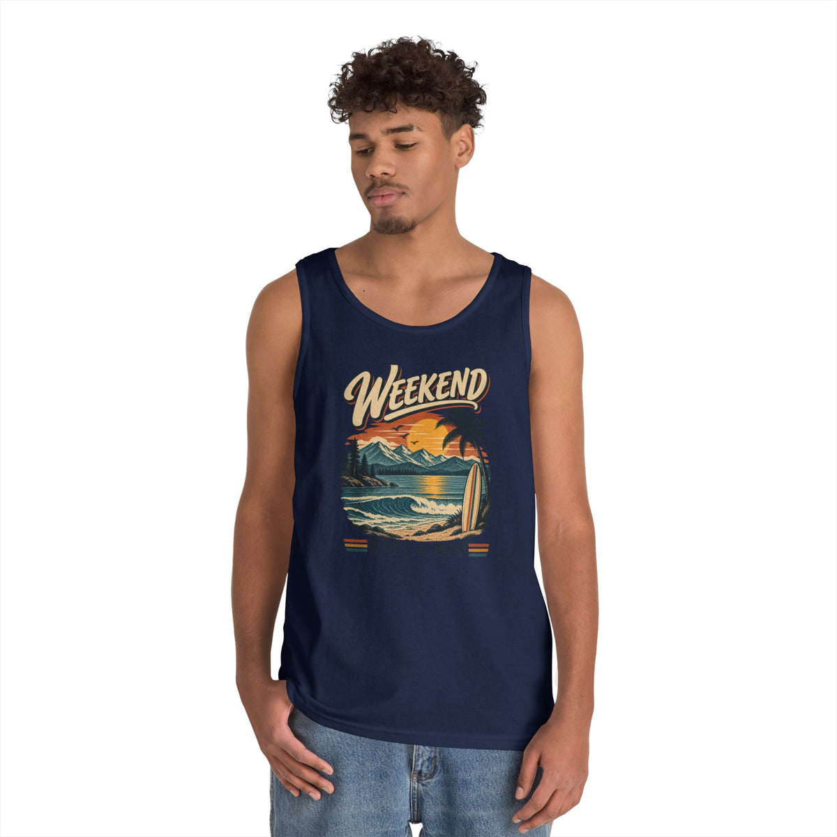 Weekend State of Mind Tank Top — Retro Beach Surf Sunset Graphic