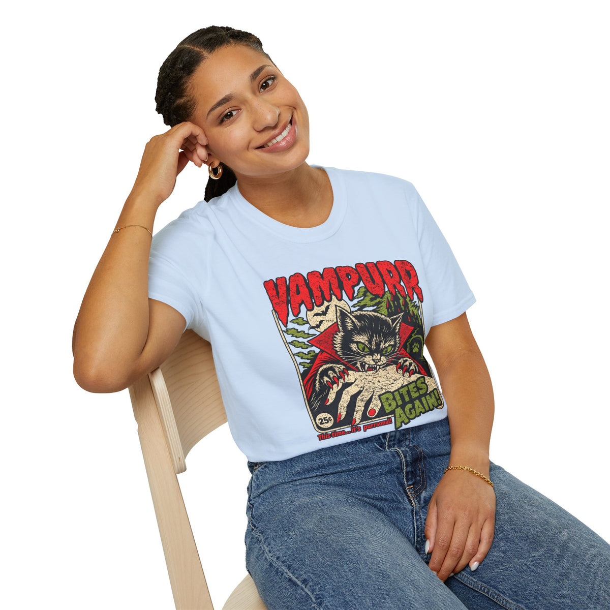 Vampurr Bites Again Cat Horror Graphic T-Shirt
