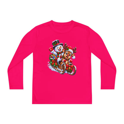 Kids' Christmas Sledding Tee — Snowman & Reindeer Holiday Long Sleeve