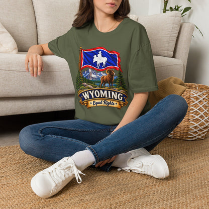 Wyoming Flag T-Shirt — Cowboy & Bison Mountain Scenic Tee