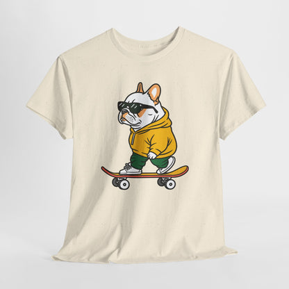 Skateboarding French Bulldog T‑Shirt – Cute Bulldog on Skateboard Graphic Tee