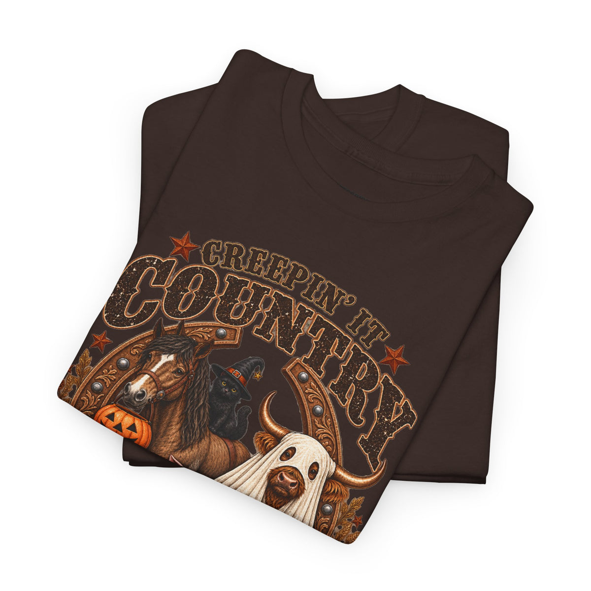 Country Halloween Tee — "Keepin' It Country Boo Y'all" Farm Animal Pumpkin T-Shirt