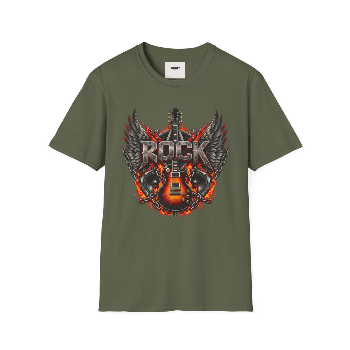 Rock Wings T‑Shirt — Vintage Guitar Flame Graphic Tee for Music Lovers