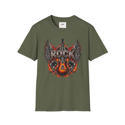 Rock Wings T‑Shirt — Vintage Guitar Flame Graphic Tee for Music Lovers