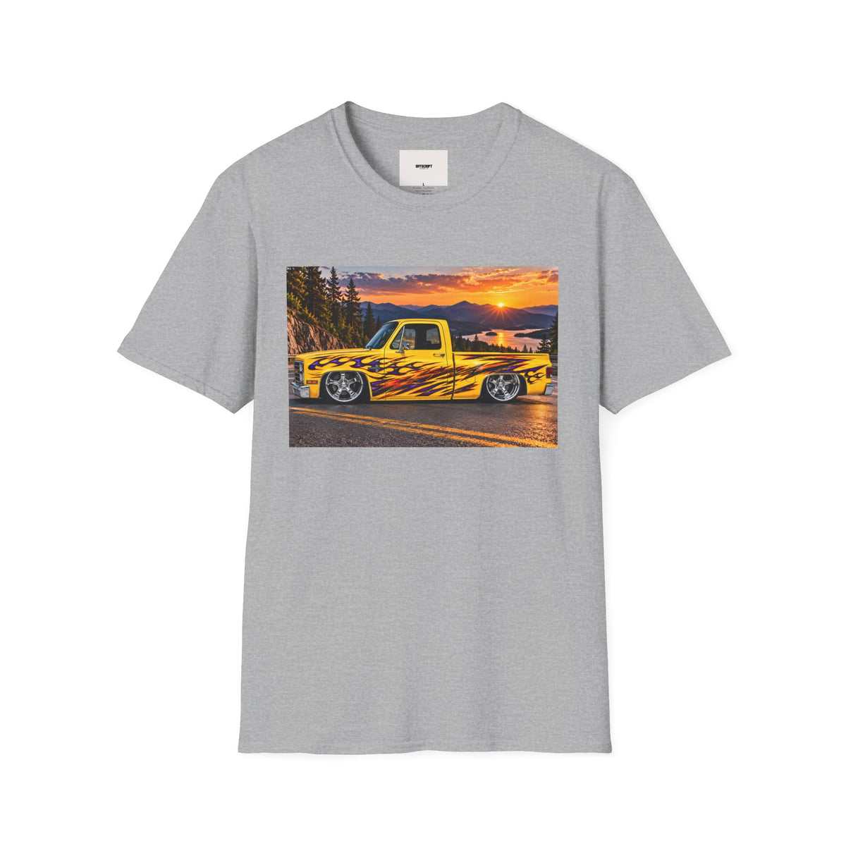 Yellow Flame Pickup T-Shirt — Sunset Classic Truck Graphic Tee