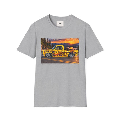 Yellow Flame Pickup T-Shirt — Sunset Classic Truck Graphic Tee