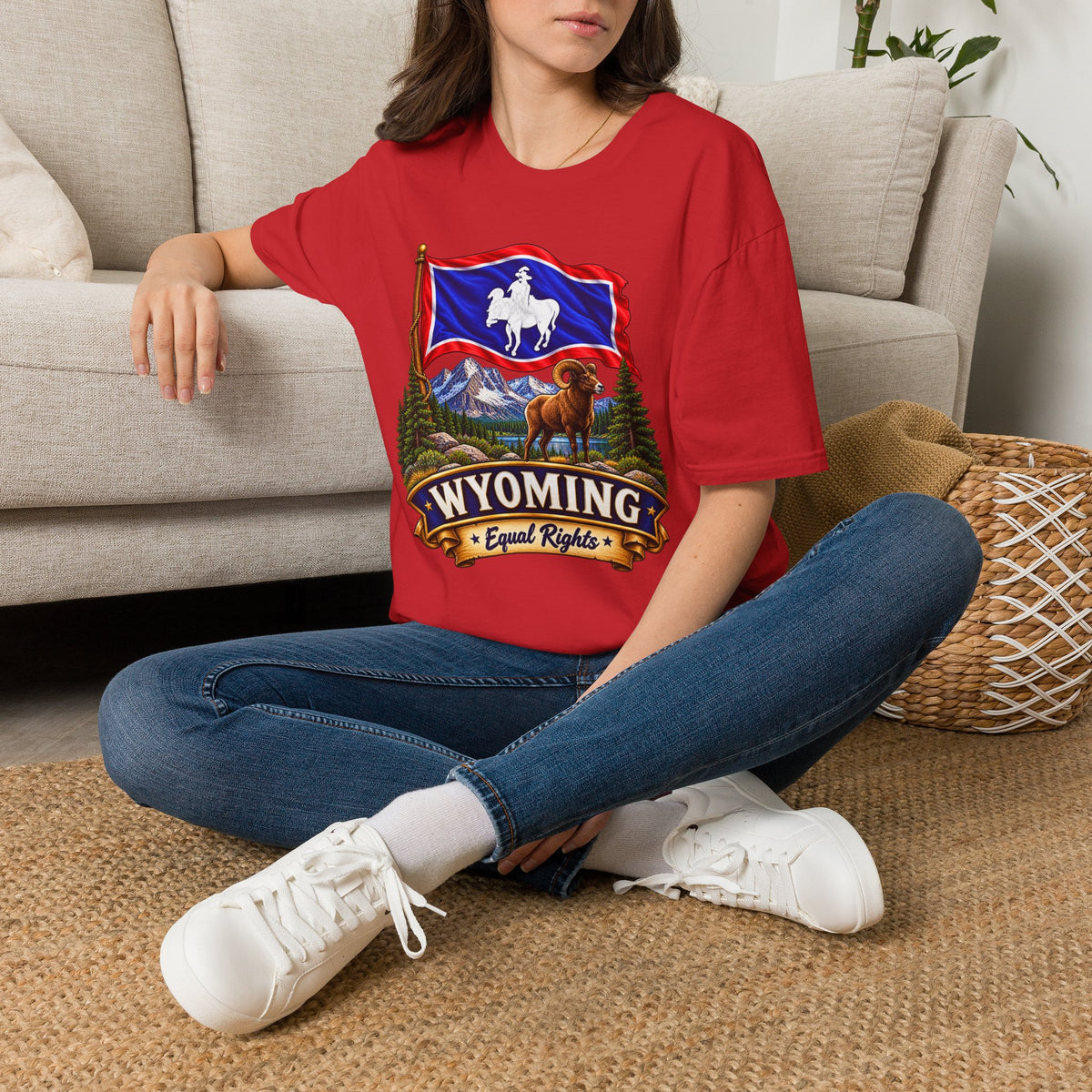 Wyoming Flag T-Shirt — Cowboy & Bison Mountain Scenic Tee