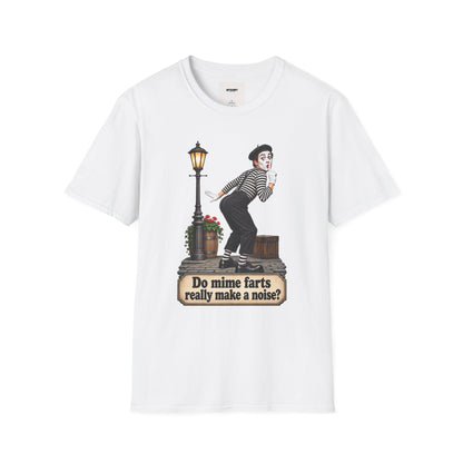 Mime Graphic T-Shirt — "Do Mime Farts Really Make a Noise?" Vintage Street Performer Tee