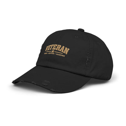 Veteran Distressed Cap — Honor Courage Sacrifice Embroidered Hat