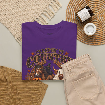 Country Halloween Tee — "Keepin' It Country Boo Y'all" Farm Animal Pumpkin T-Shirt