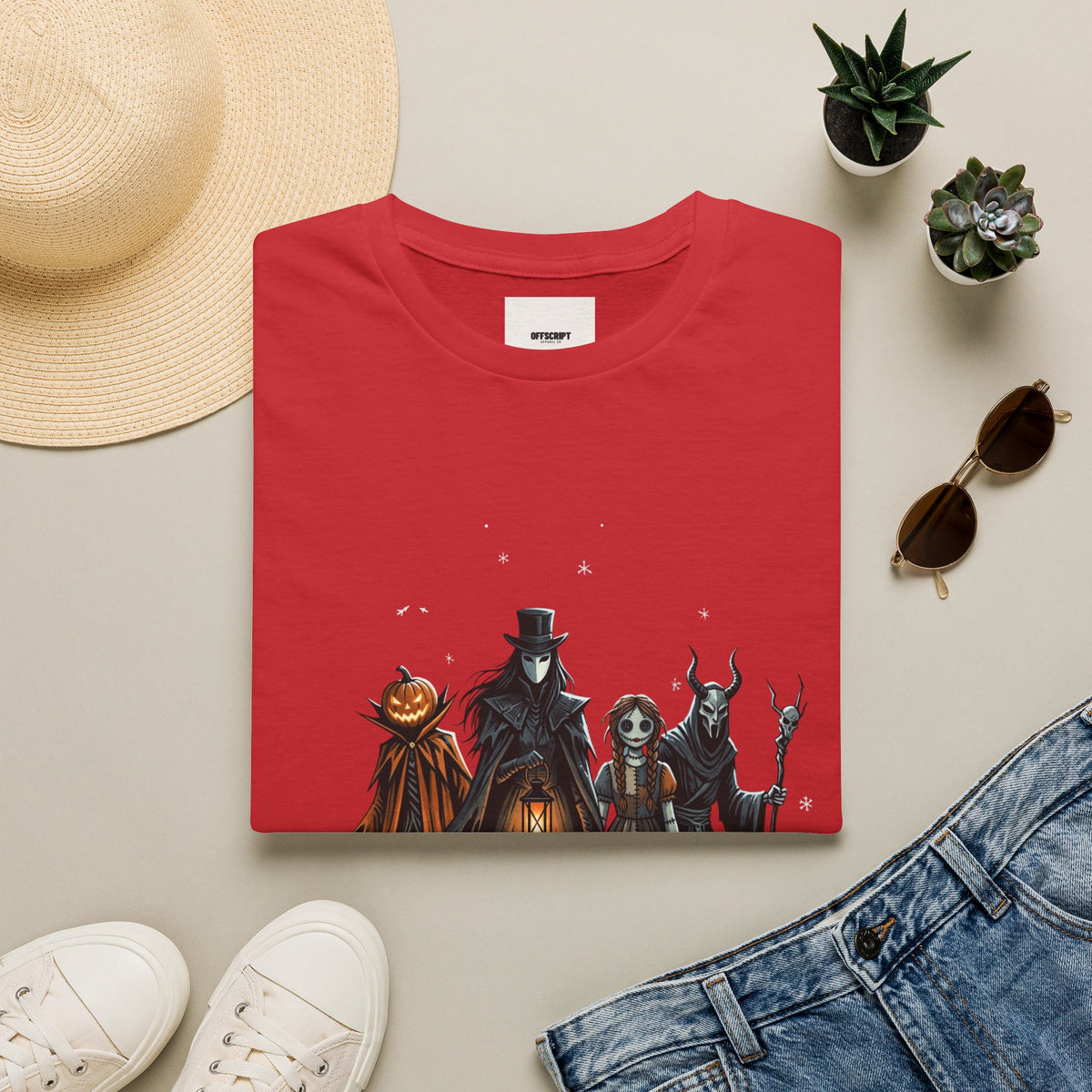 Halloween Gothic Crew T-Shirt — Haunted Pumpkin, Witch & Spooky Friends Design