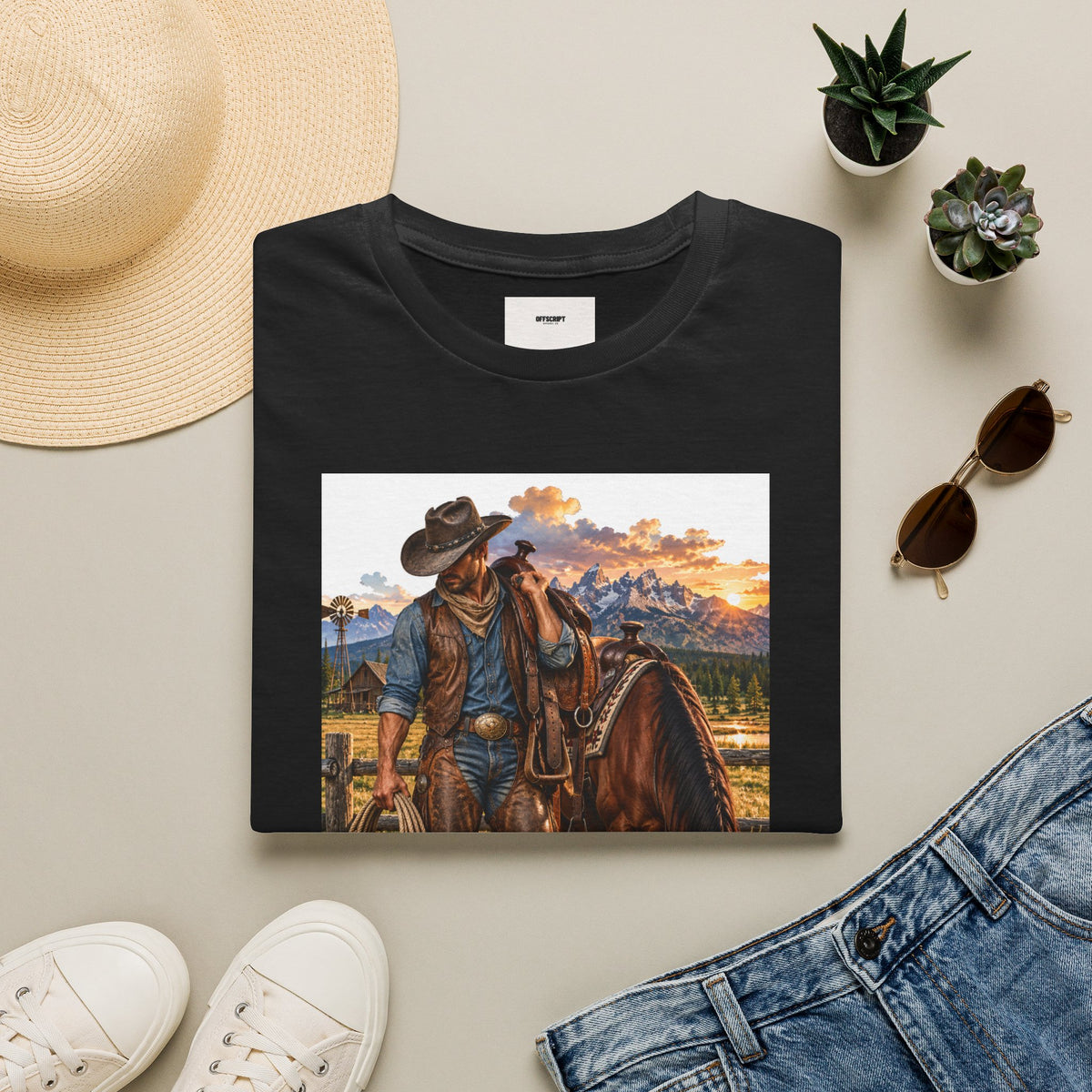 Cowboy Sunset T-Shirt — Western Ranch Horse Graphic