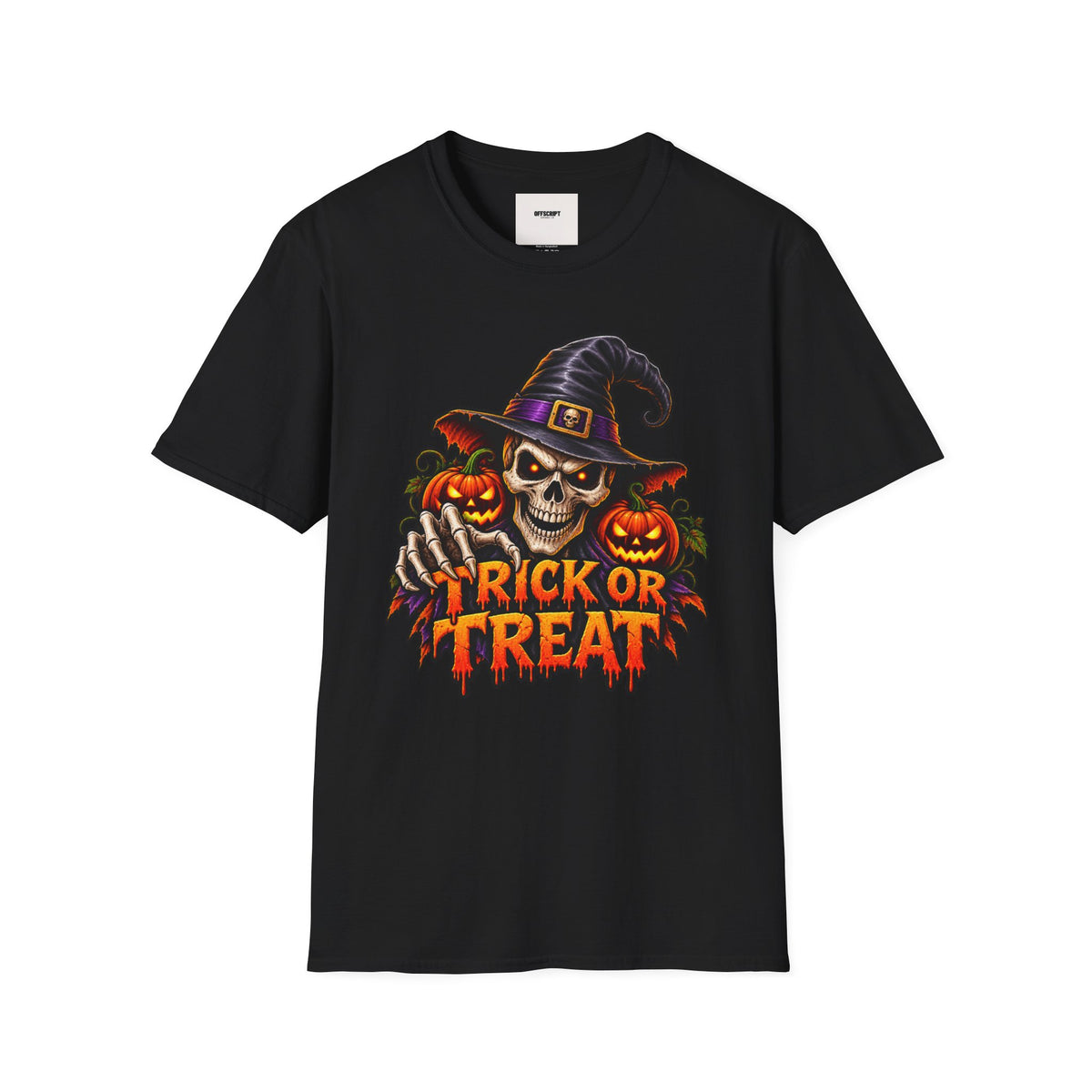 Halloween Skull Witch T-Shirt — "Trick or Treat" Pumpkin Tee