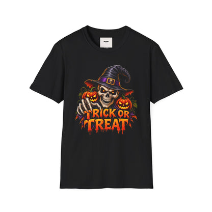 Halloween Skull Witch T-Shirt — "Trick or Treat" Pumpkin Tee
