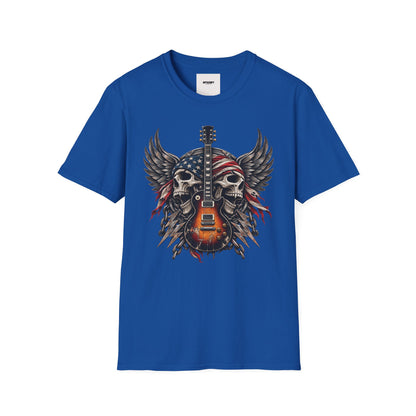 American Skull Guitar T-Shirt — Patriotic Rock Music Tee