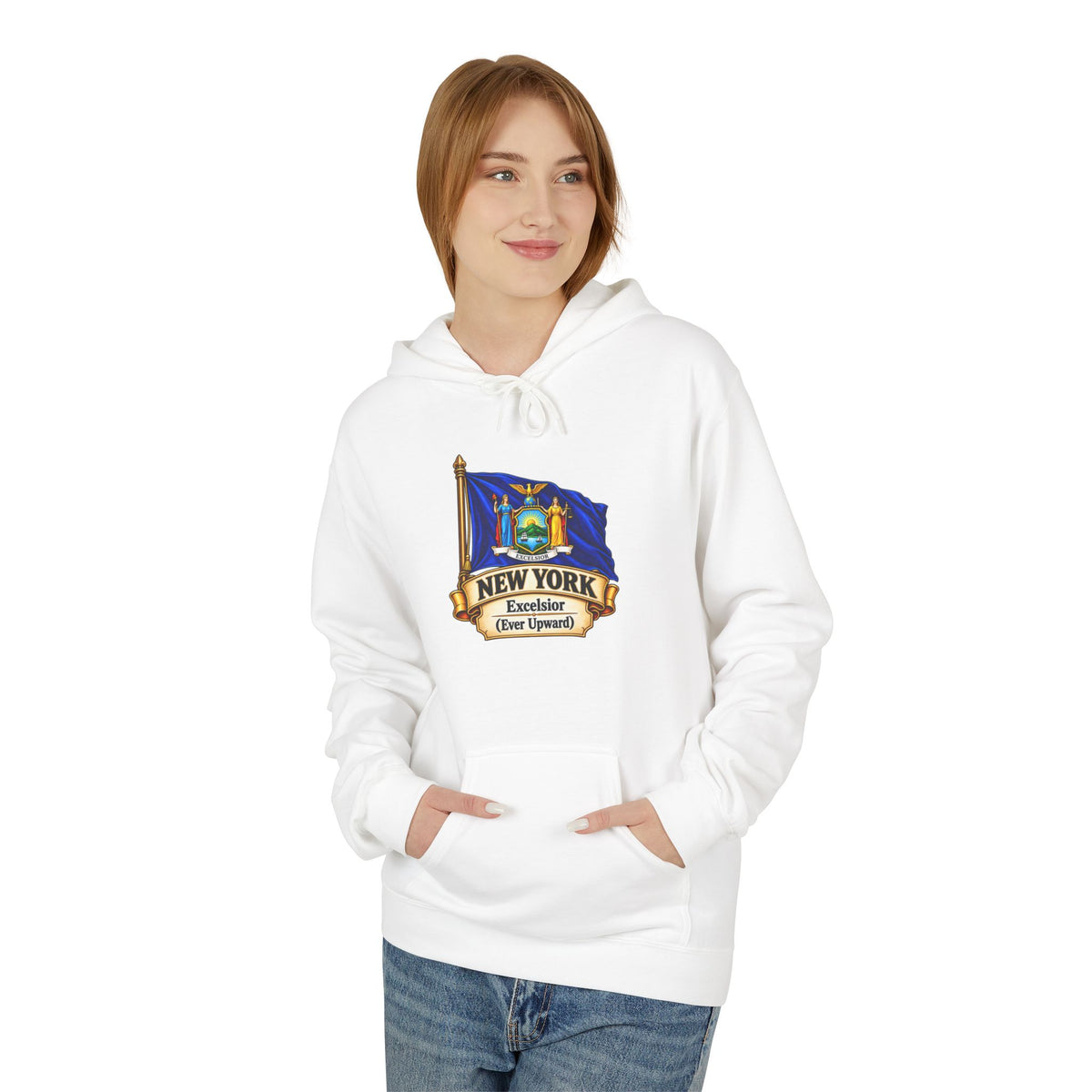 New York State Flag Hoodie – "Excelsior (Ever Upward)" Graphic Pullover