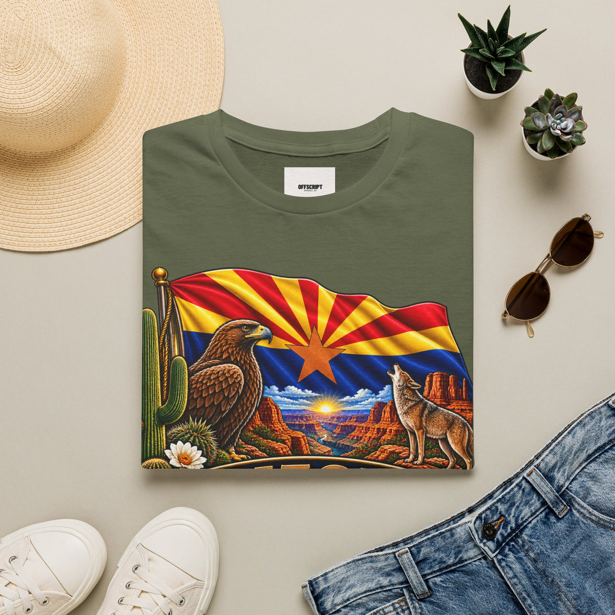 Arizona State T-Shirt — Desert Eagle & Coyote Flag Design