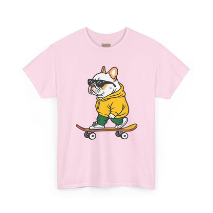 Skateboarding French Bulldog T‑Shirt – Cute Bulldog on Skateboard Graphic Tee