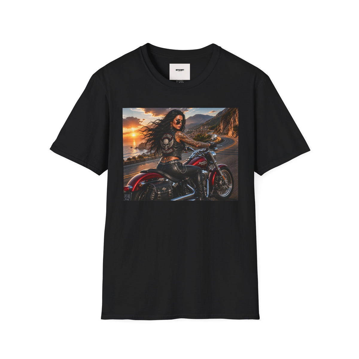 Biker Girl Sunset T-Shirt — Motorcycle Rider Graphic Tee