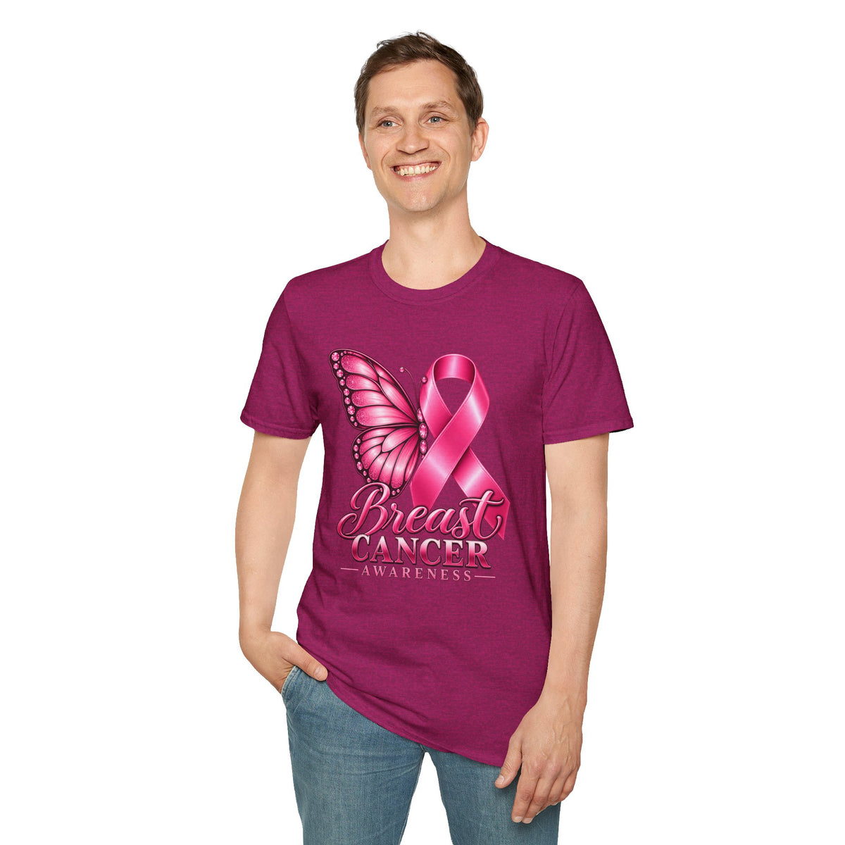 Pink Ribbon Butterfly Breast Cancer Awareness T-Shirt | Support Ribbon Tee