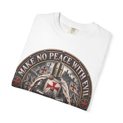 Make No Peace With Evil T-shirt | Crusader Helmet Ephesians 5:11