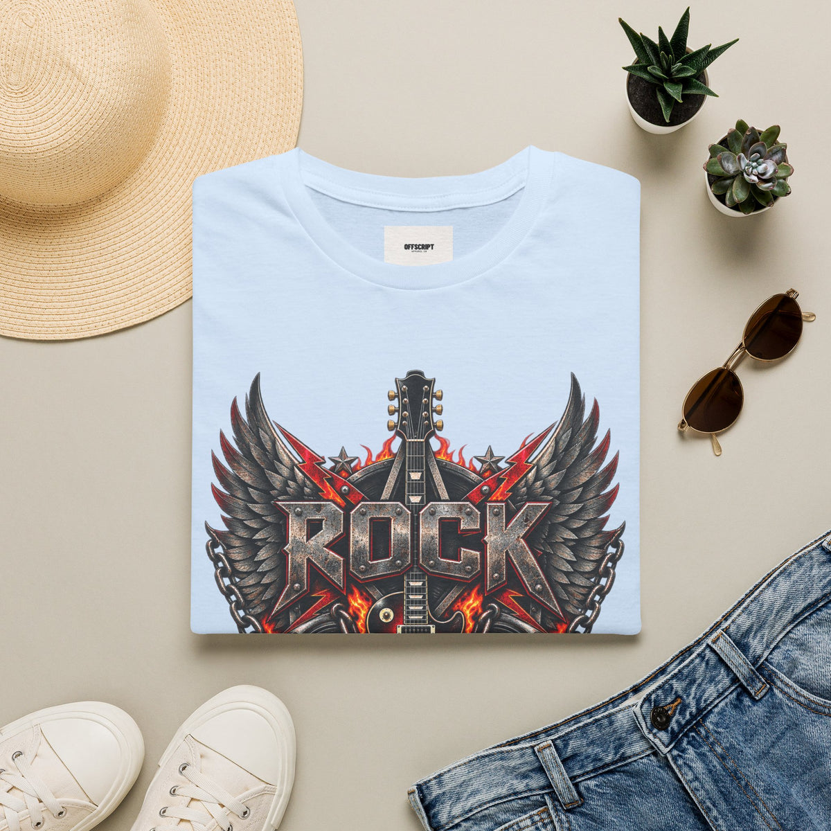 Rock Wings T‑Shirt — Vintage Guitar Flame Graphic Tee for Music Lovers