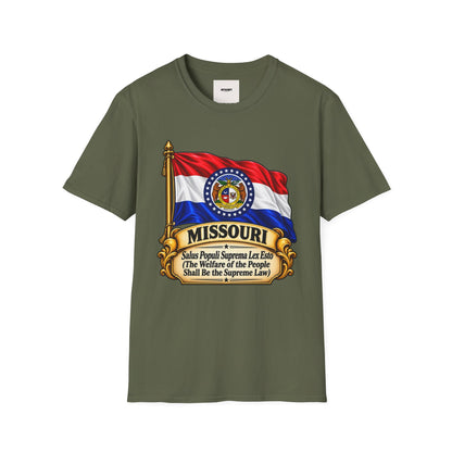 Missouri Flag T‑Shirt — State Seal & Motto Folded Flag Tee