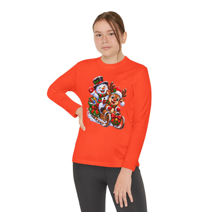 Kids' Christmas Sledding Tee — Snowman & Reindeer Holiday Long Sleeve