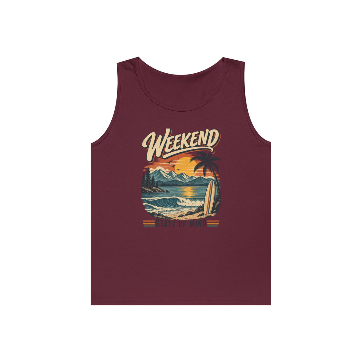 Weekend State of Mind Tank Top — Retro Beach Surf Sunset Graphic
