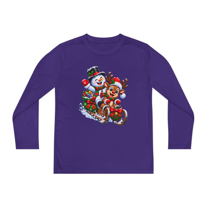 Kids' Christmas Sledding Tee — Snowman & Reindeer Holiday Long Sleeve