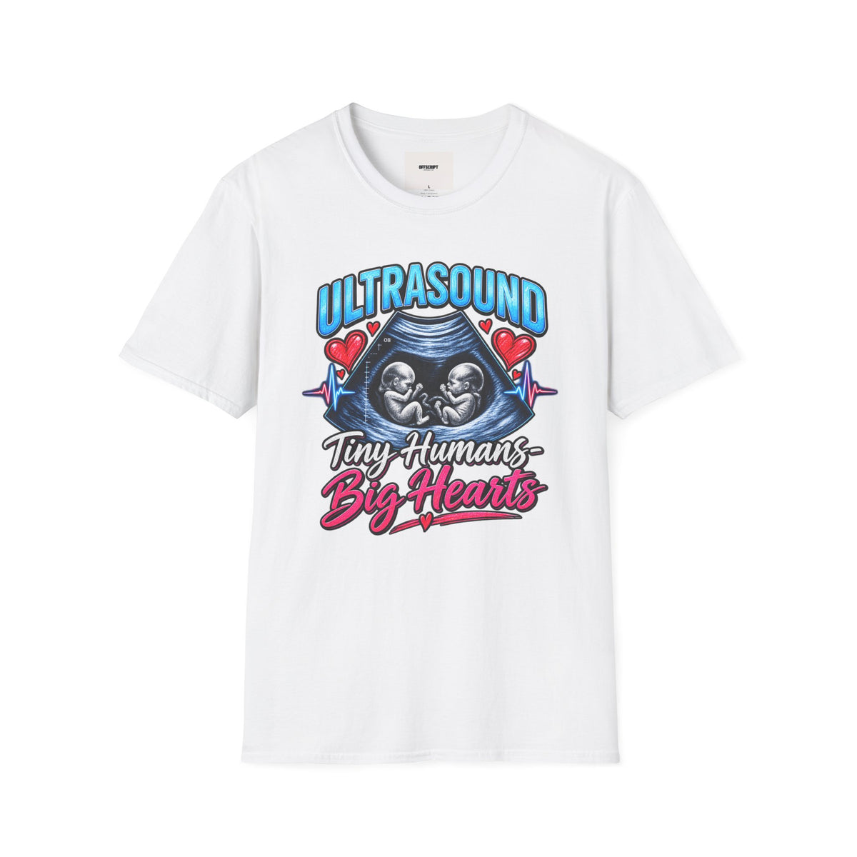 Ultrasound Twins T‑Shirt — Tiny Humans Big Hearts Pregnancy Tee