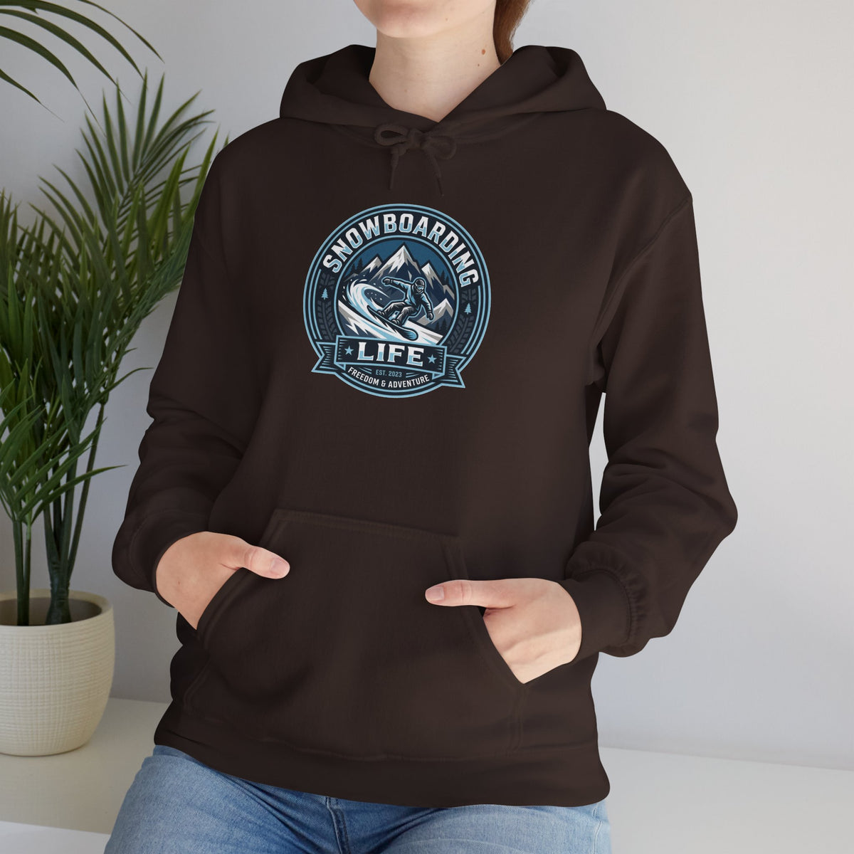 Snowboarding Hoodie – "Snowboarding Life" Graphic Pullover with Backboarder Illustration