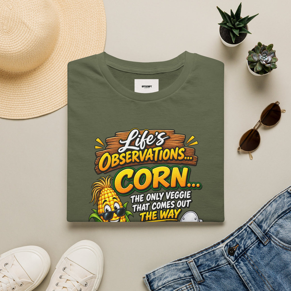 Life’s Observations: Corn Funny Graphic T-Shirt — 'Corn: The Only Veggie That Comes Out the Way'