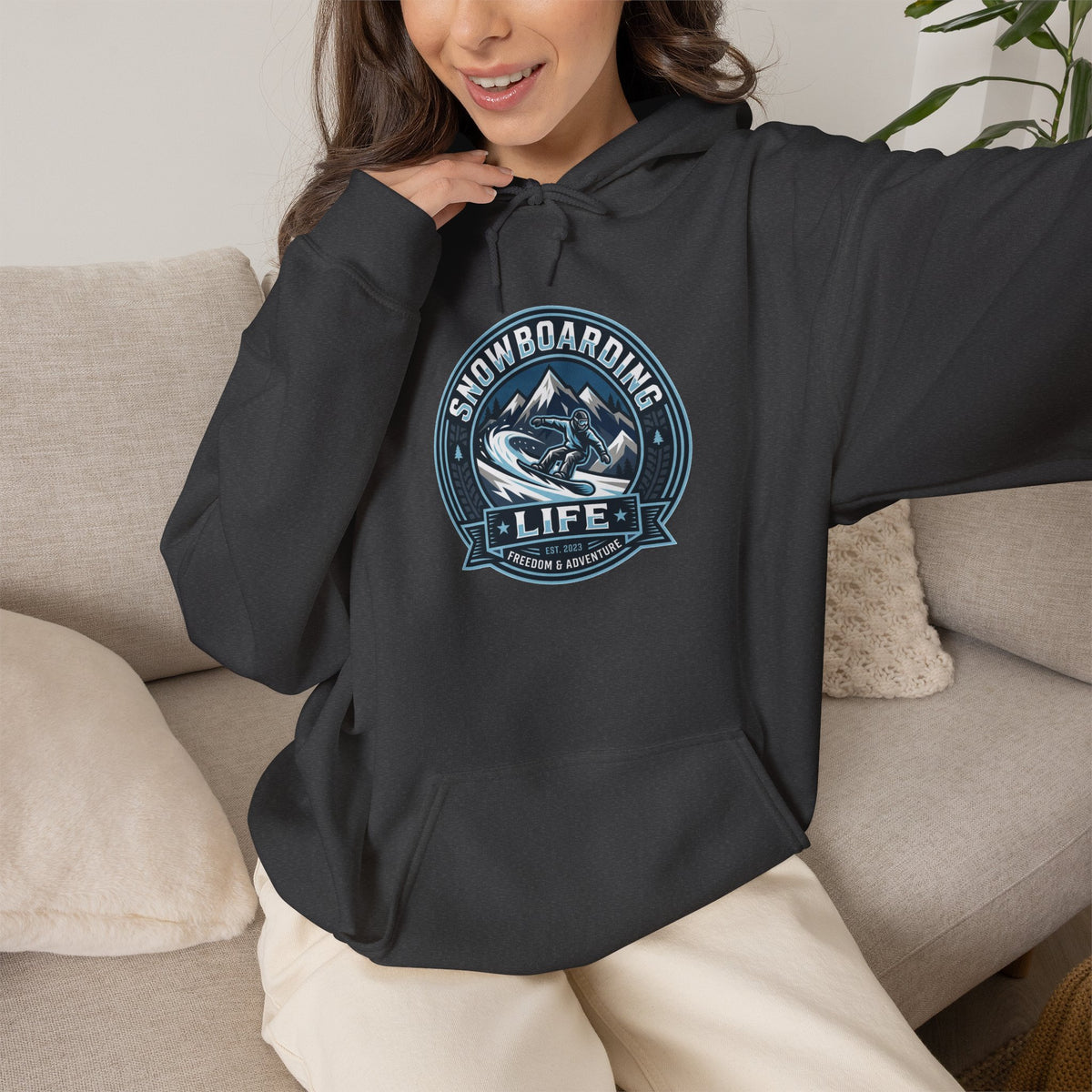 Snowboarding Hoodie – "Snowboarding Life" Graphic Pullover with Backboarder Illustration