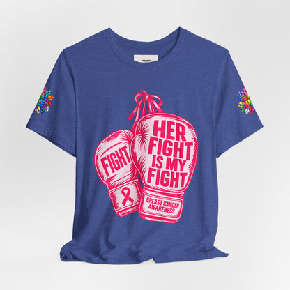 Breast Cancer Awareness Tee – “Her Fight Is My Fight” Boxing Gloves T-Shirt