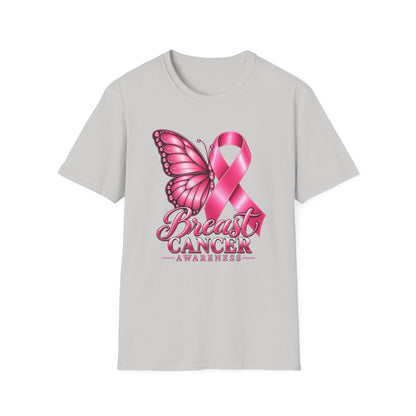 Pink Ribbon Butterfly Breast Cancer Awareness T-Shirt | Support Ribbon Tee