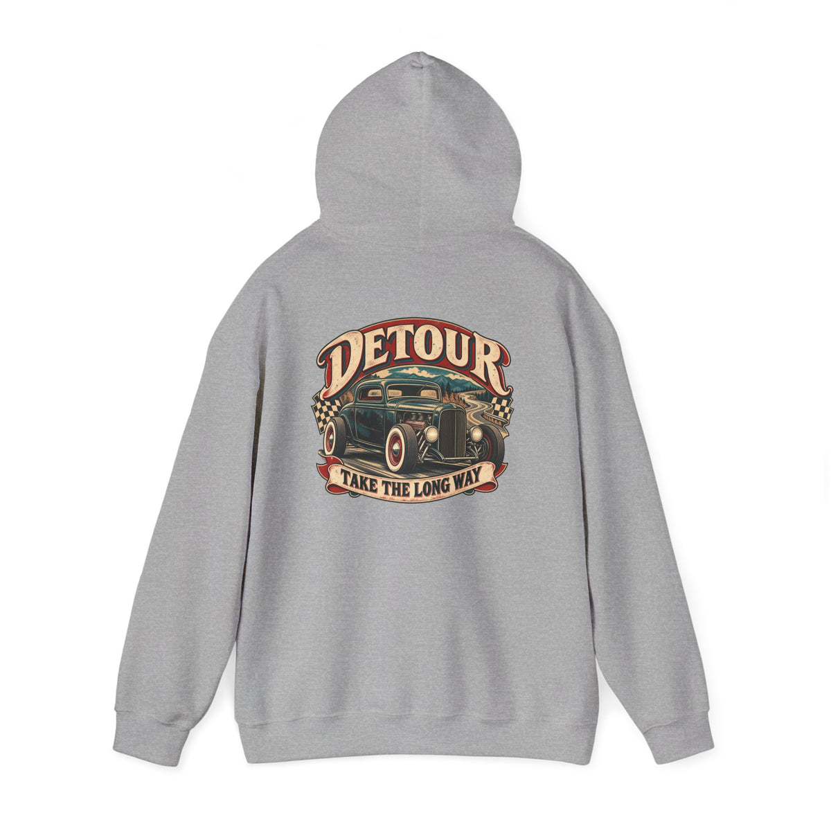 Detour Vintage Hot Rod Hoodie — "Take The Long Way" Classic Car Sweatshirt