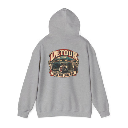 Detour Vintage Hot Rod Hoodie — "Take The Long Way" Classic Car Sweatshirt