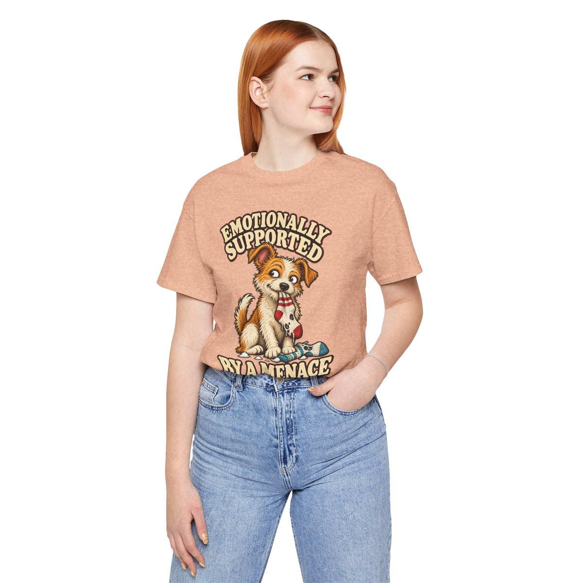 Emotionally Supported by a Menace Tee — Cute Puppy Graphic T‑Shirt