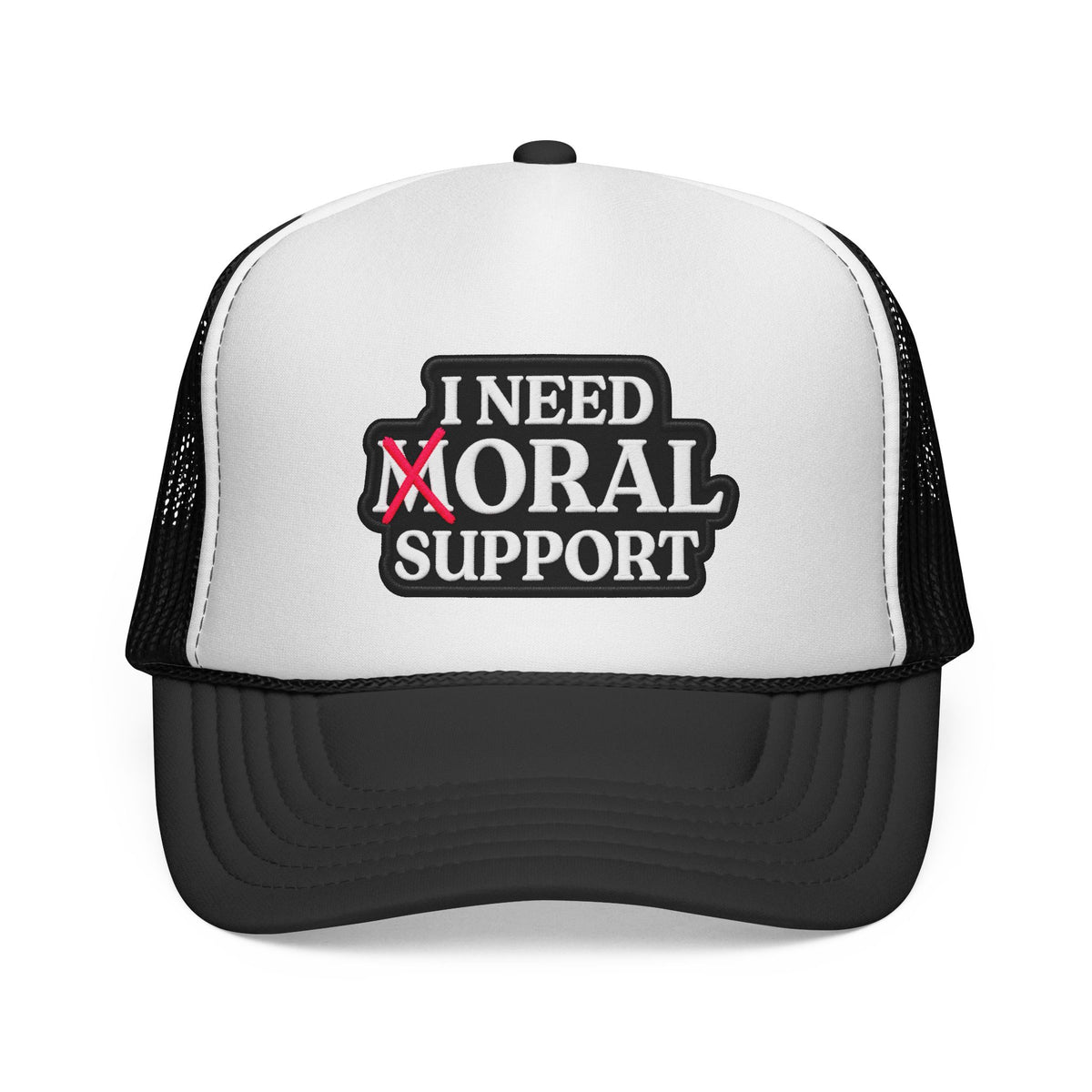 I Need Moral Support Trucker Cap — Funny Protest Patch Hat