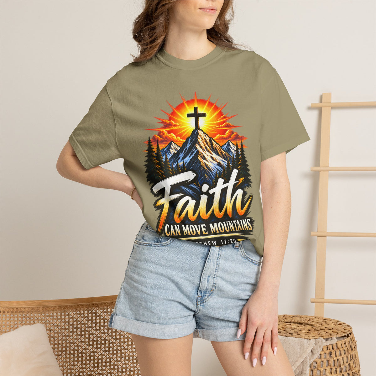 Faith Can Move Mountains T-Shirt | Christian Cross Mountain Graphic