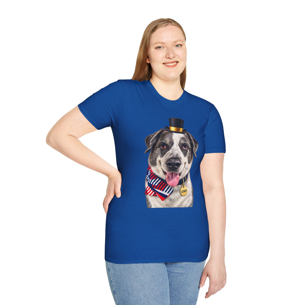 Patriotic Pup Tee — Dog with Top Hat & American Flag Bandana