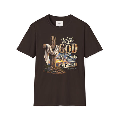 With God All Things Are Possible T‑Shirt — Christian Cross Faith Shirt