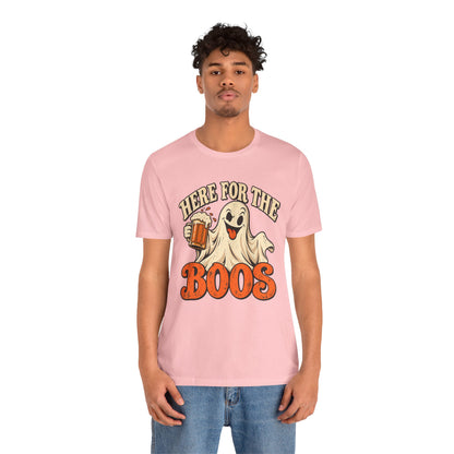 Here for the Boos Halloween T-Shirt — Ghost Drinking Beer Graphic Tee