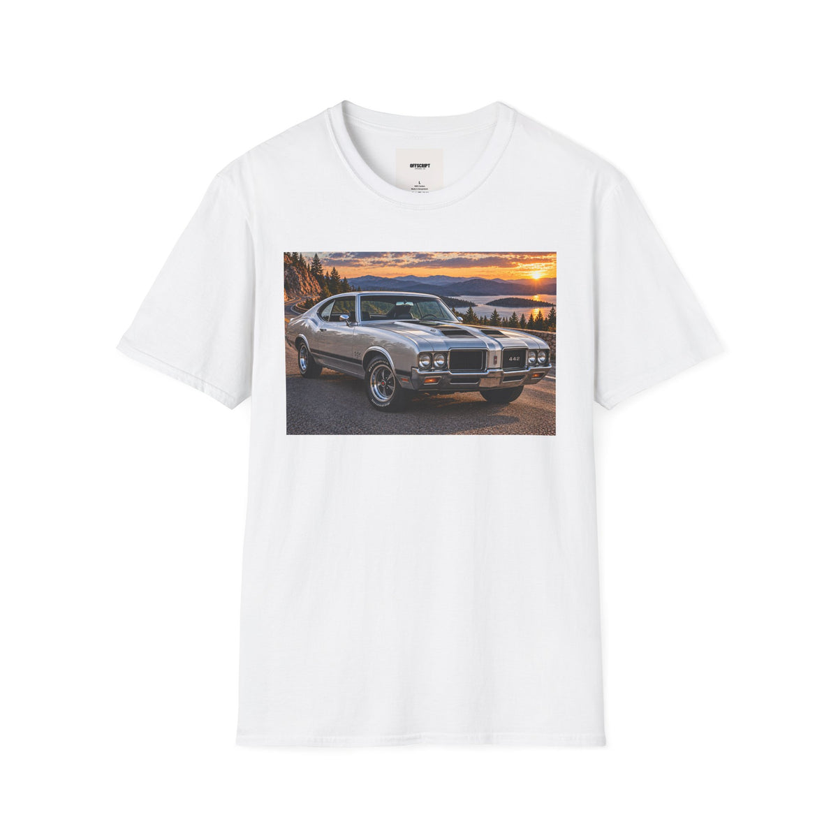 Classic Muscle Car Sunset T-Shirt — Vintage Oldsmobile Photo Tee