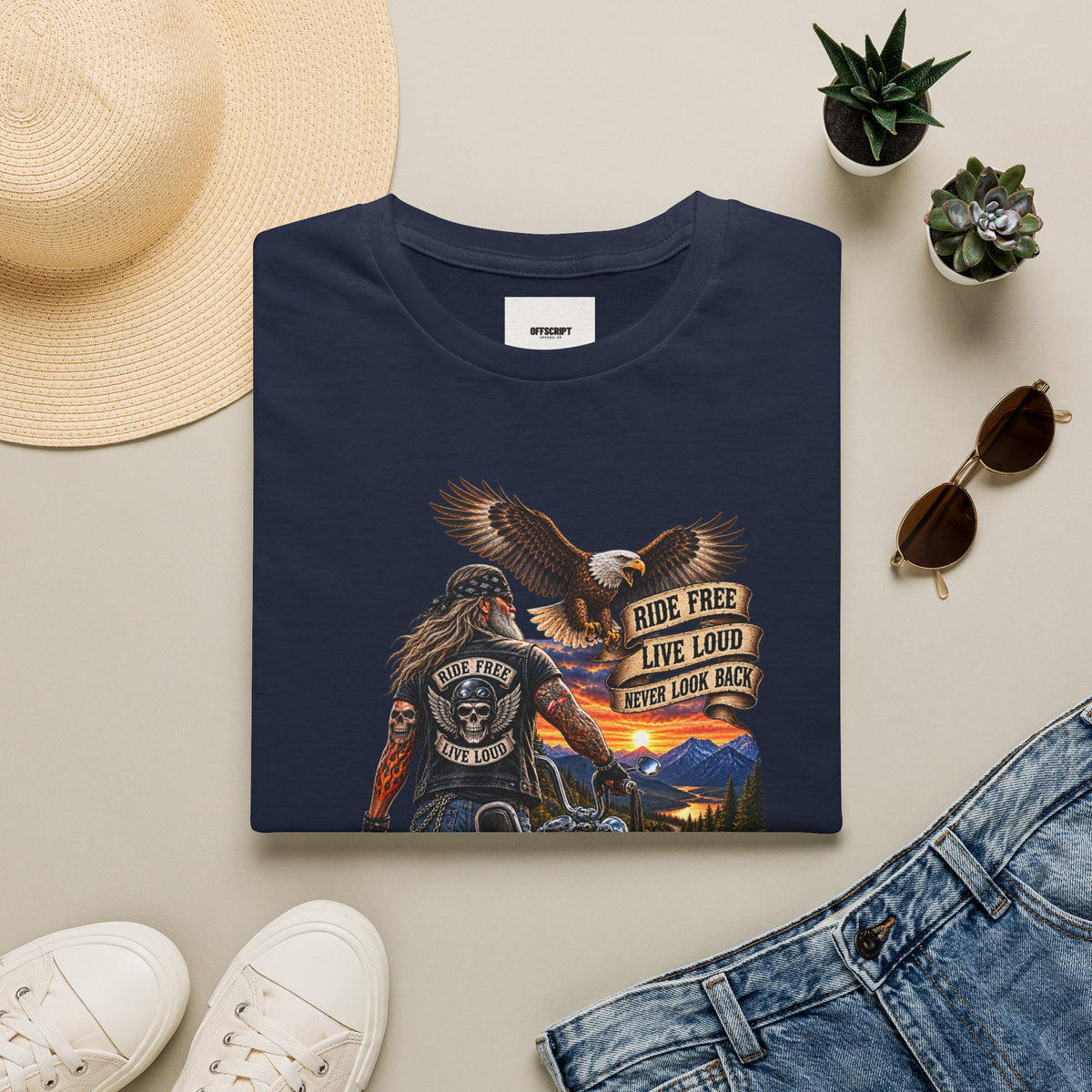 Biker Eagle T-Shirt — "Ride Free, Live Loud" Motorcycle Tee