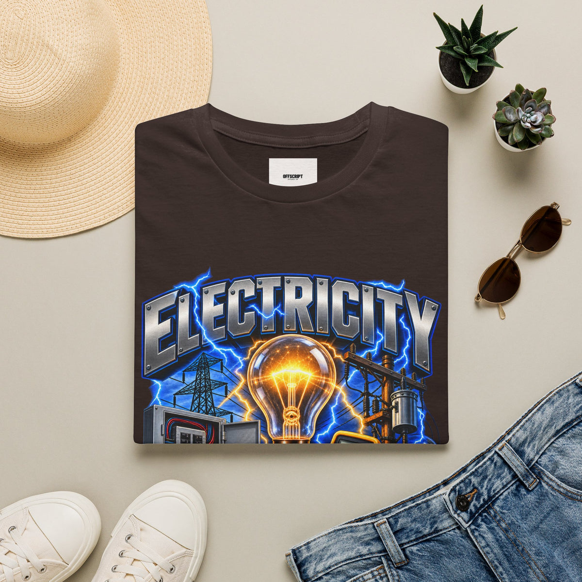 Electricity Graphic T-Shirt — Vintage Lightbulb Power Design