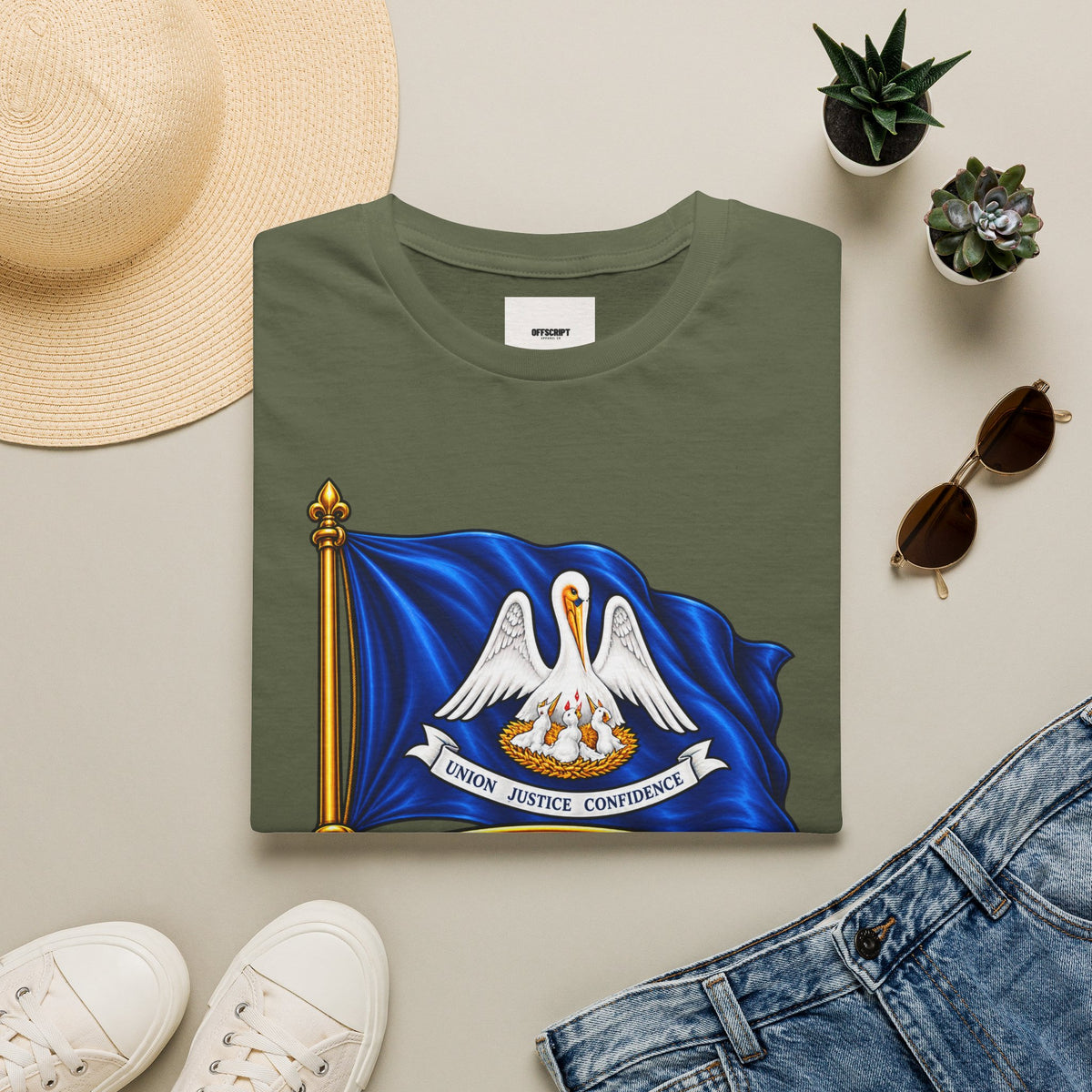 Louisiana State Flag T-Shirt — Pelican Emblem "Union, Justice & Confidence" Tee
