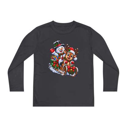 Kids' Christmas Sledding Tee — Snowman & Reindeer Holiday Long Sleeve